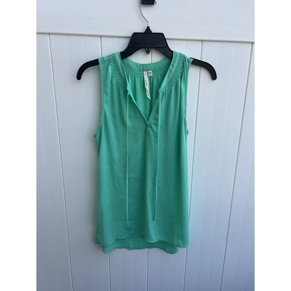 Bellatrix Sheer Top Womens Small Sleeveless Tie Neck Boho Blue